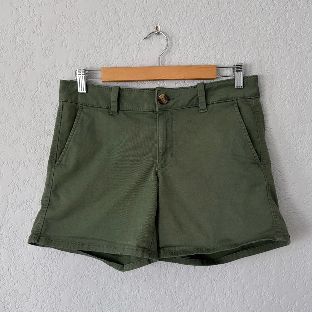 American Eagle Outfitters Green Denim Super Stretch Midi Waist Shorts Size 8